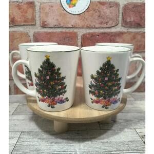 Gibson Everyday Noel Morning Collection Christmas Tree Mugs Set of 4 Holidays